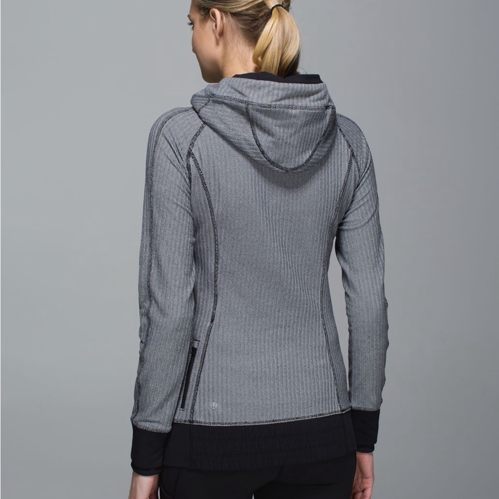 Lululemon Think Fast Hoodie Women Size 10 Black Herringbone Sweatshirt - Picture 2 of 8